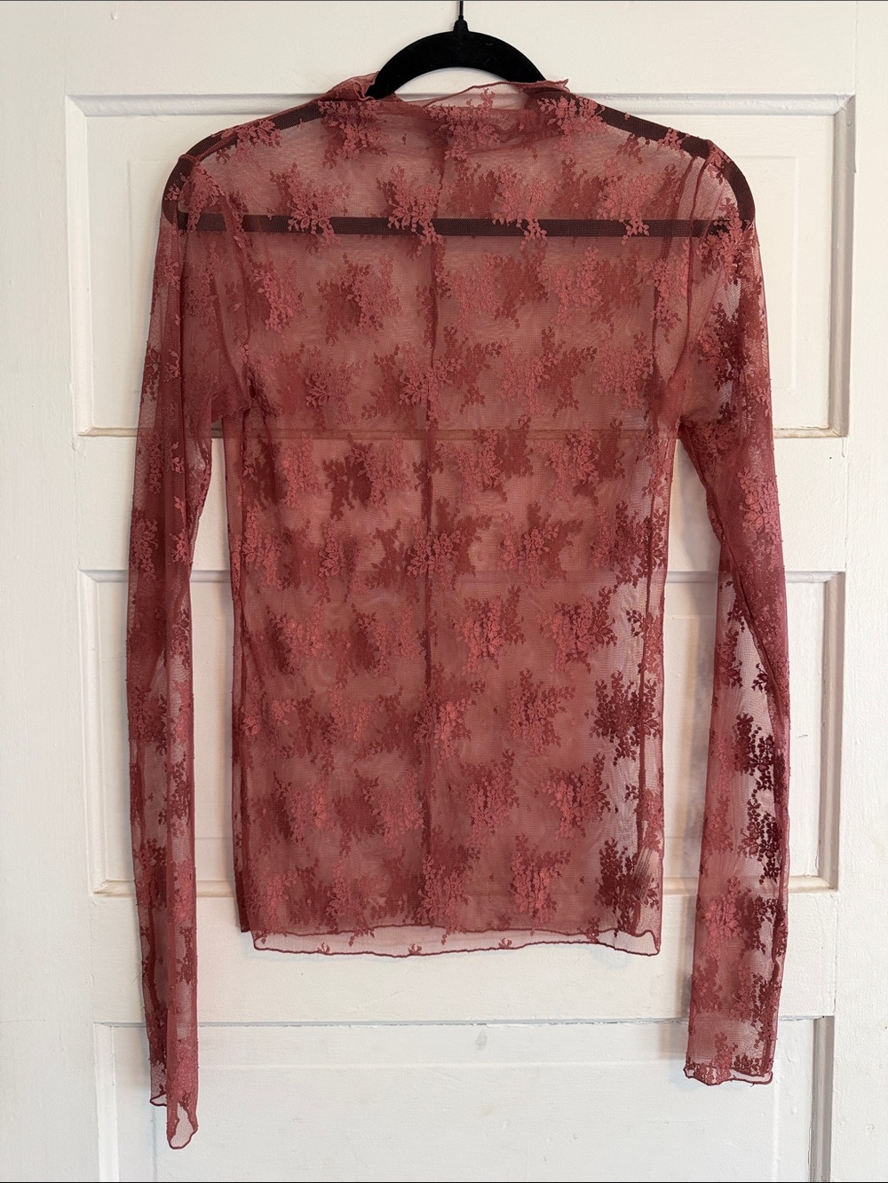 Free People Sheer Floral Embroidered Long-Sleeve Top in Dusty Rose